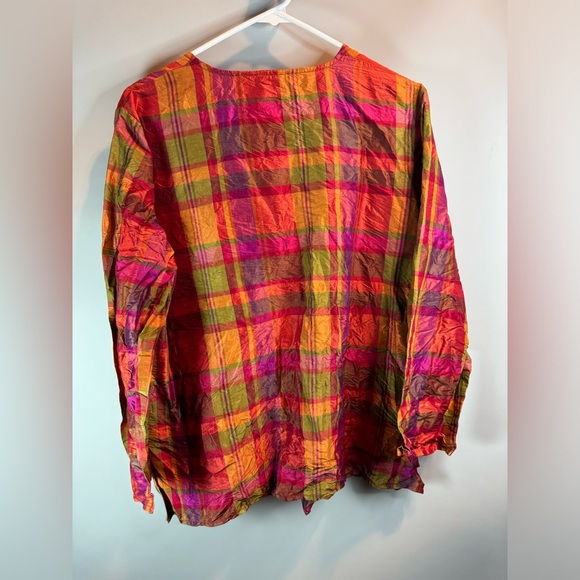 Jennifer George Sketchbook Women’s Pink/orange Plaid Button Up Shirt 100% Silk M - Picture 8 of 12